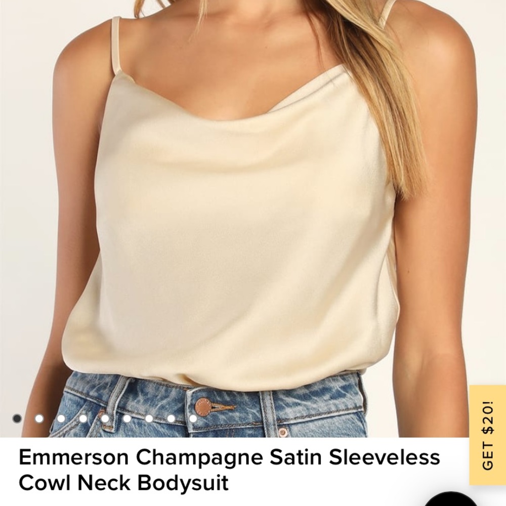 Emmerson Champagne Satin Sleeveless Cowl Neck Bodysuit Size S NWT